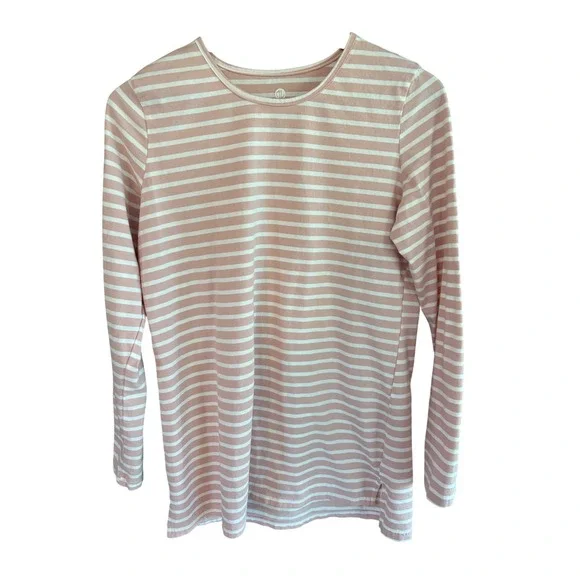 Marleylilly Pink White Striped Long Sleeve Crewneck Tunic Shirt Women's Medium - Picture 1 of 4